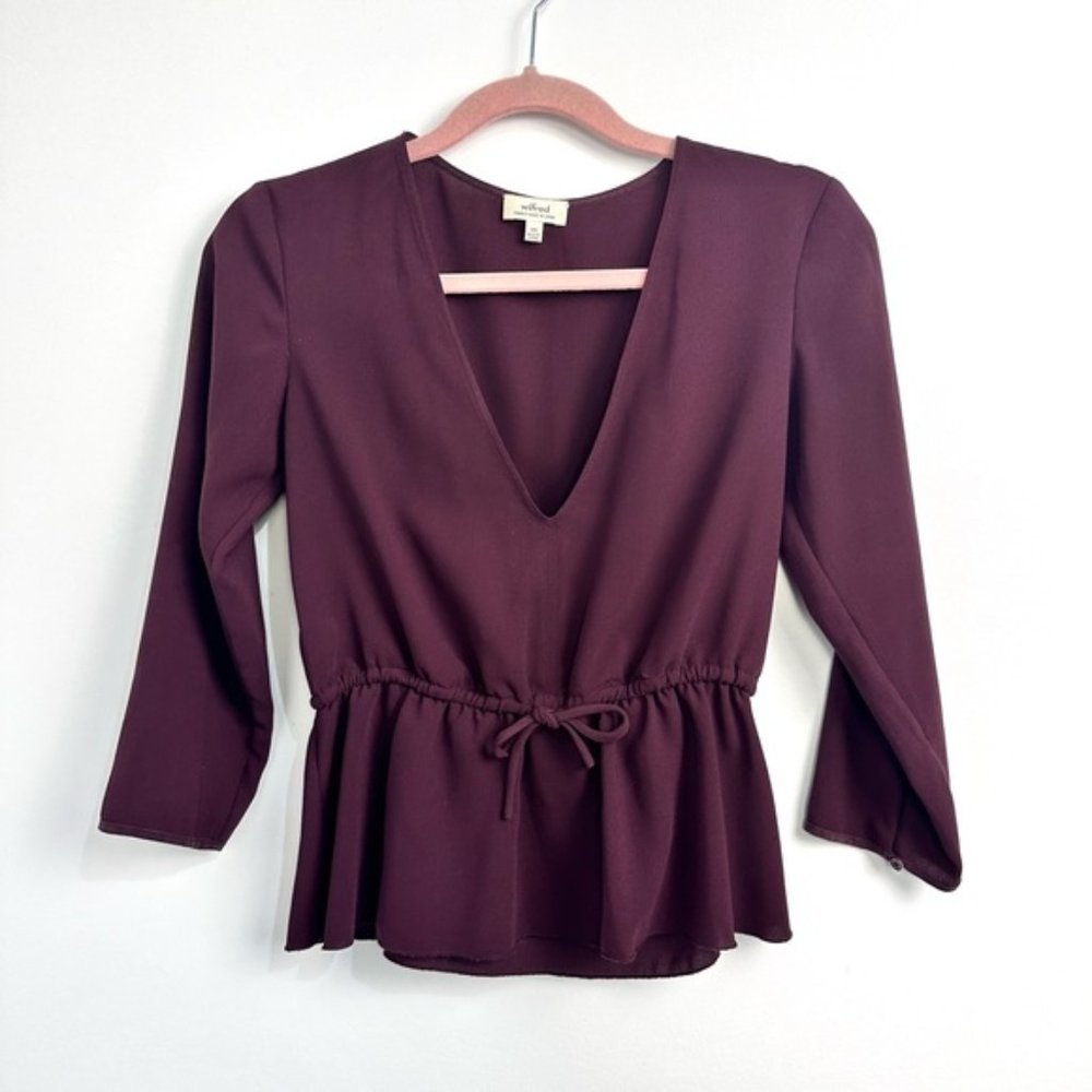 Aritzia Wilfred Burgundy V-Neck  Sleeve Blouse Sz XXS